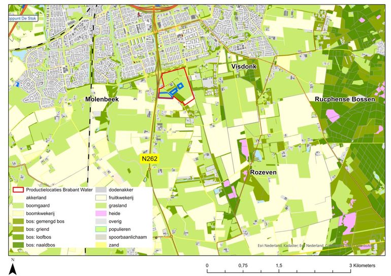 Topografische ligging van waterwingebied Roosendaal (rode polygoon)