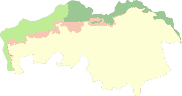 Ligging van de Naad van Brabant. Geel = zandgrond; groen = kleigrond; oranje = Naad van Brabant