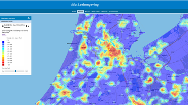 Stedelijk hitte-eiland effect op kaart