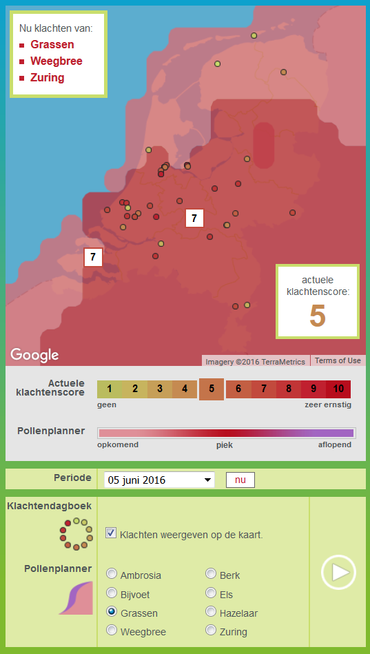 Figuur 2: Pollenplannerverwachting van 5 juni voor graspollen 