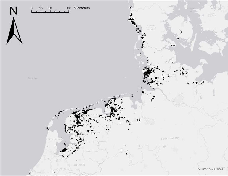 Verblijfgebieden van de zeearend uit het Lauwersmeer vanaf uitvliegen in 2020 tot sterven in 2023