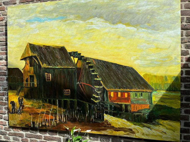 Van Gogh schilderde de Opwettense molen in 1884. Op de wand bij de wc’s hangt deze replica 