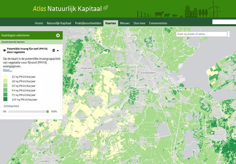 Potentiële invang fijnstof (PM10) door vegetatie