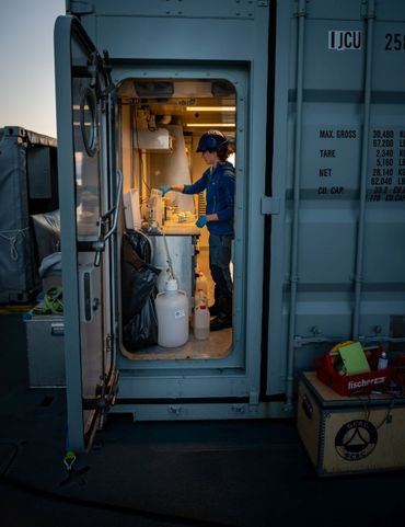 Alice Stuart Lee processing her samples in the on-deck laboratory.