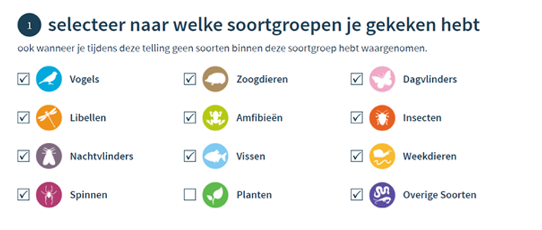 U kunt zelf de soortgroepen selecteren die u wilt tellen