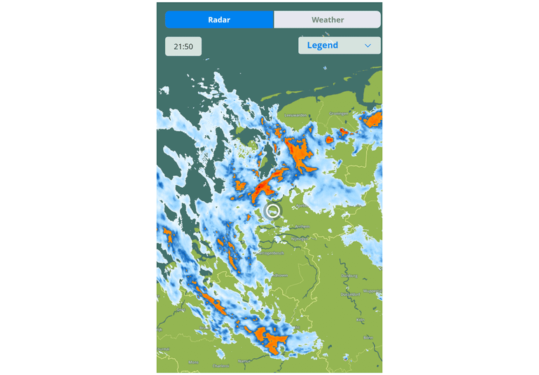 Het regenfront van vrijdagavond 24 mei om 21:50