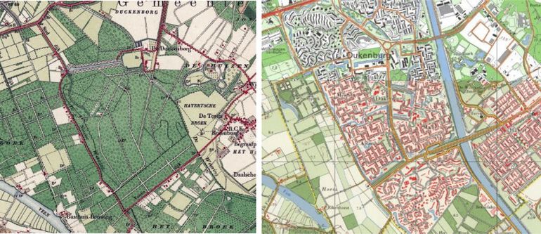 Dukenburg in 1929 (links) en 1985 (rechts)