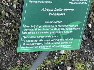 Bordje bij de wolfskers in Hortus Haren