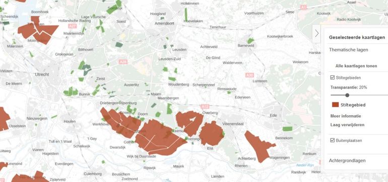 Combinatie kaart Stiltegbieden en kaart Buitenplaatsen