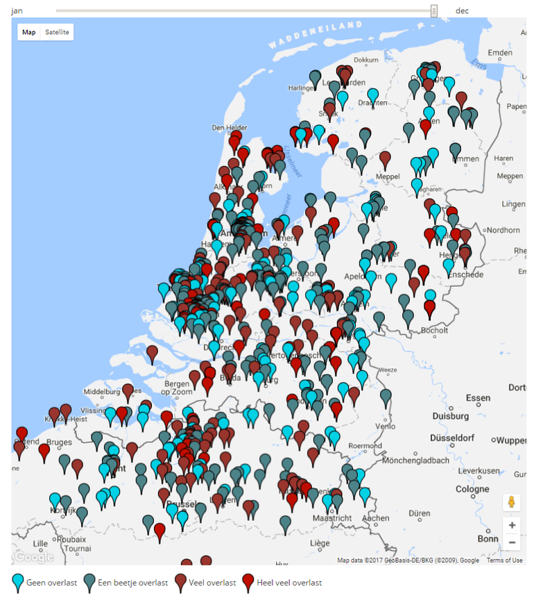 Meldingen van mate van muggenoverlast in de periode 1 januari tot en met 20 juni 2017