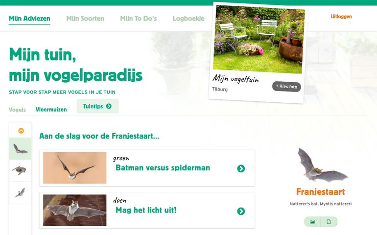 De website Mijn Vogeltuin geeft ook tips om meer vleermuizen in je tuin te krijgen