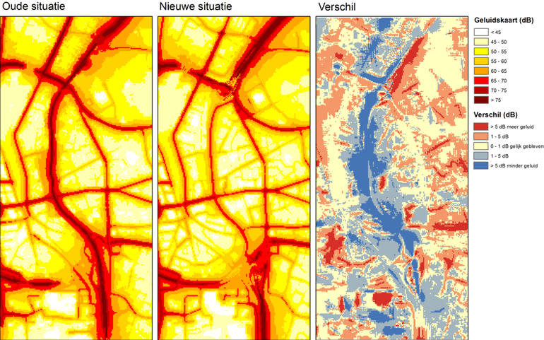 Geluid door wegverkeer in Maastricht rond de A2 (Lden) 