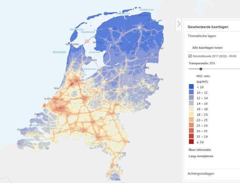 Concentratie stikstofdioxide in 2017