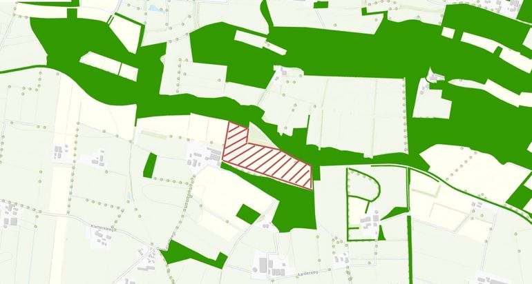 In groen het Gelders Natuurnetwerk, in rood de compensatiepool Barneveld