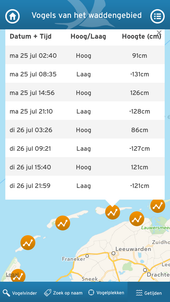 Schermafbeelding getijdenpagina Ameland