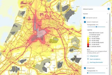 Schiphol op combinatie geluidskaart met stiltegebiedenkaart