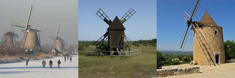 Landschappen met molens uit Nederland, Zweden en Frankrijk