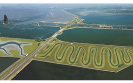 Artist's impression van hoe de brakwaterrivier bij Kornwerderzand er ongeveer uit zou komen te zien