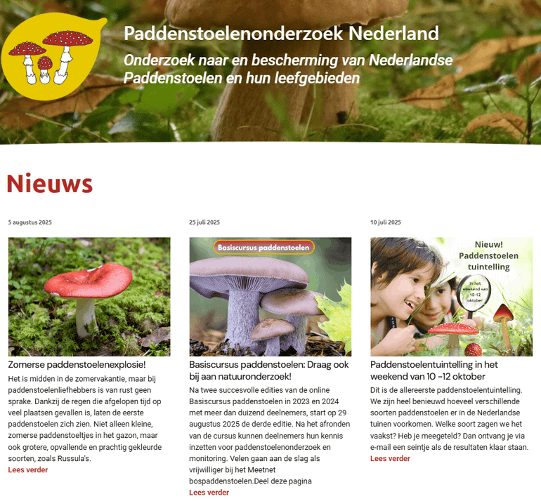 De nieuwe website van Paddenstoelenonderzoek Nederland