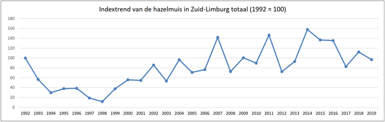 Verloop populatie-index van de hazelmuis in Zuid-Limburg als geheel