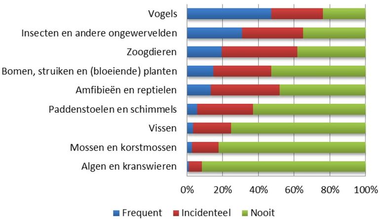 Overzicht van welke groepen de geïnterviewde waarnemers waarnemingen doorgeven