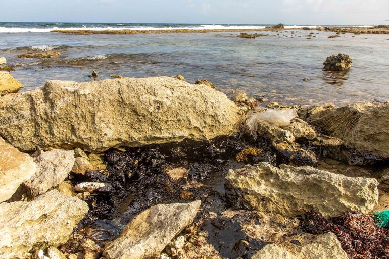Olie aangespoeld aan de kust van Bonaire