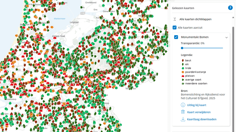 Klik op de afbeelding van de kaart Monumentale bomen om te kijken welke prachtexemplaren bij jou in de buurt staan