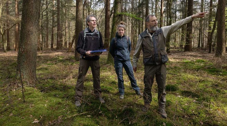 Erik Roest, Silke Jacobs en Erwin Al in bosreservaat Pijpebrandje