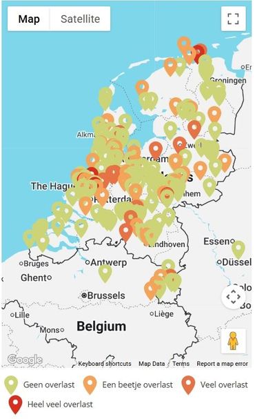 Mate van muggenoverlast doorgegeven in de week van 6 juli 2025