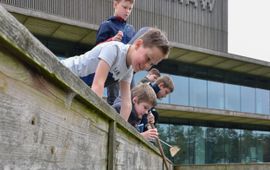 Eke Hengeveld / NIOO-KNAW Schoolkinderen zoeken waterdiertjes bij het NIOO