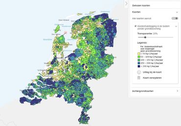 Kaart Koolstofvastlegging in de bodem zonder grondbewerking