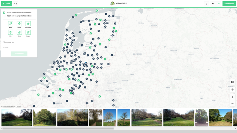 Screenshot van alle GrowApp-fotolocaties