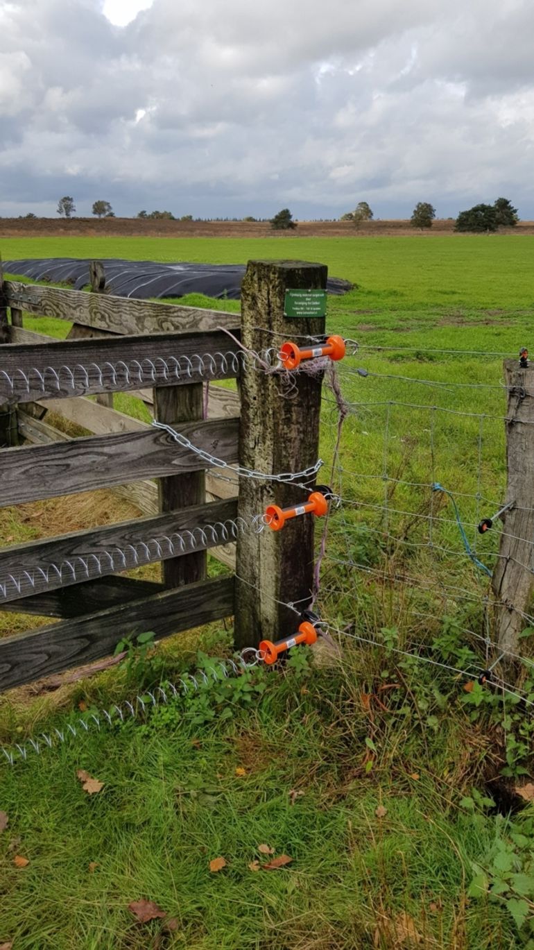 Een toegangshek naar een wei in Elspeet wordt extra beveiligd met veren op elektriciteit