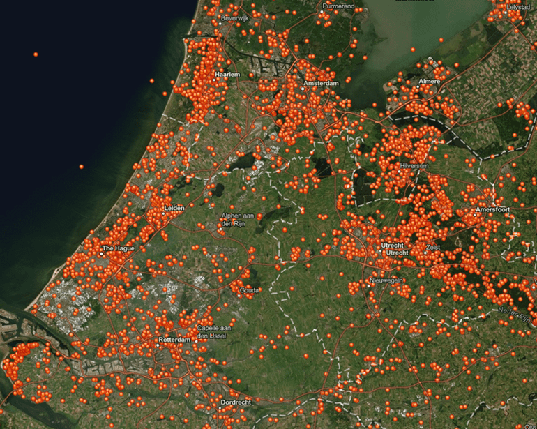 Kaart: tuintekenbeten in de Randstad in de periode 2012 tot en met 2022