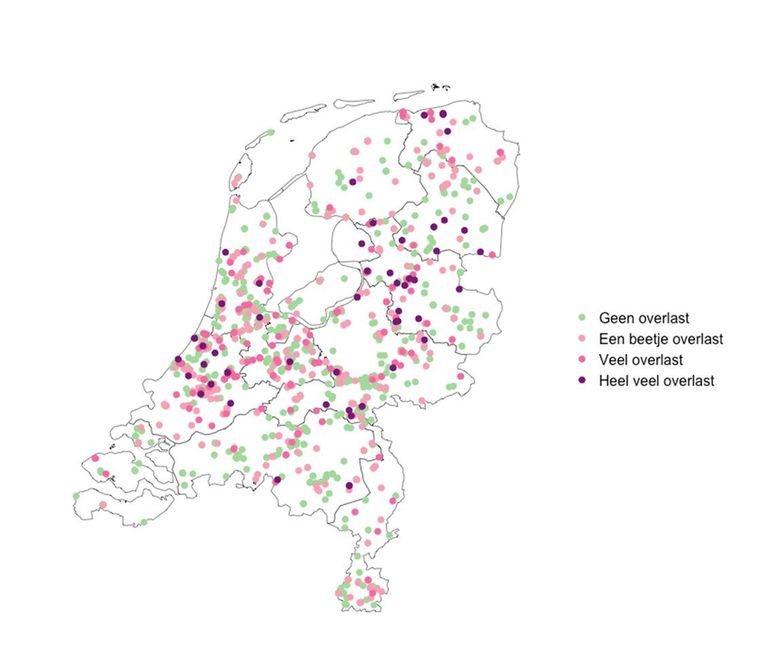 Meldingen van overlast (geen, een beetje, veel, heel veel) vanaf juli 2025