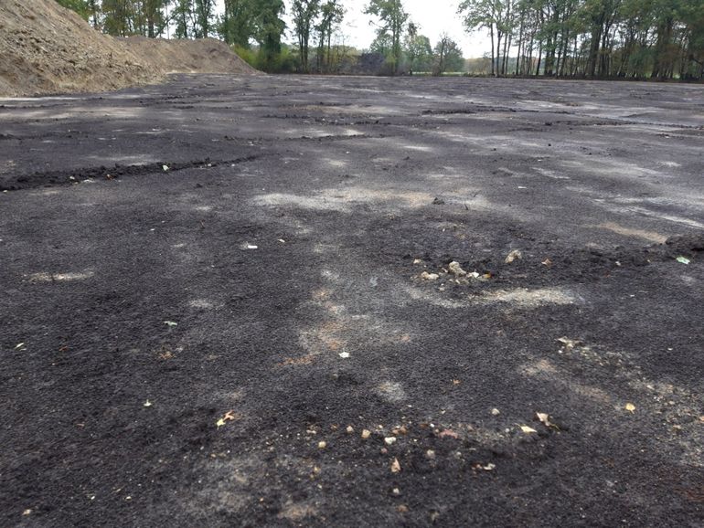 Het oude maaiveld van de Ronde Weiden na een regenbui. Nu is het afwachten of er zaden in de bodem zijn geconserveerd die weer gaan ontkiemen