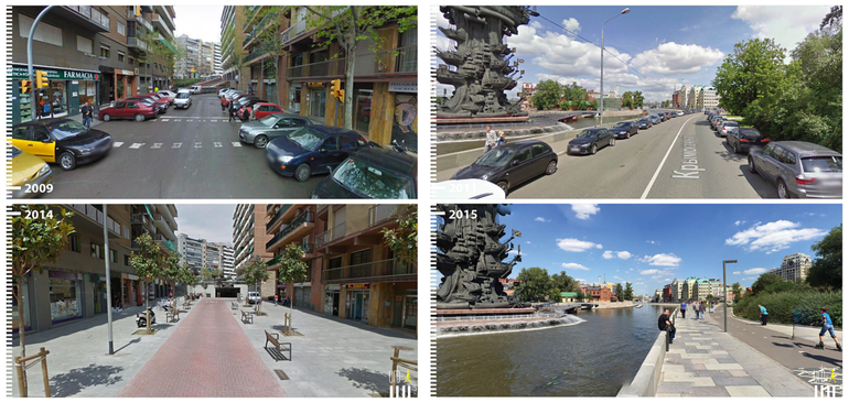 Barcelona Carrer d'Hondures (links) en Moskou (rechts)