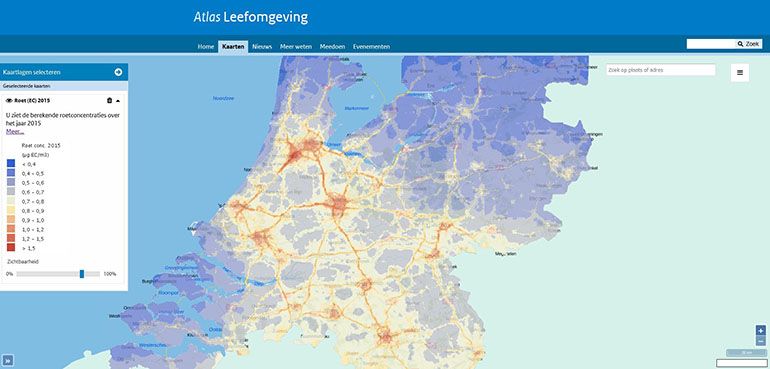 Berekende gemiddelde roetconcentratie 2015