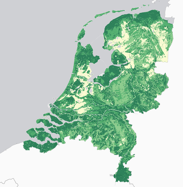 Op deze kaart kun je in één oogopslag zien waar de bodem het geschikst is voor fruitteelt: de donkergroene plekken