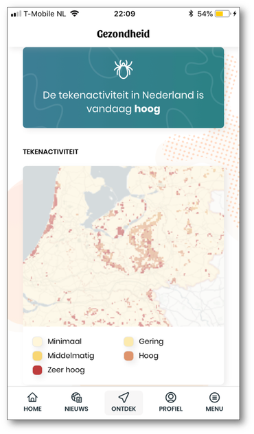 Screenshot van de Teken-Alert in de Nature Today-app op 14 augustus 2020