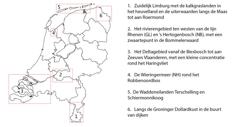 Regio’s waar de gewone oliekever en/of blauwe oliekever lokaal nog voorkomt