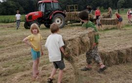 Annelijn Steenbruggen Kids halen hooi binnen Steenbruggen