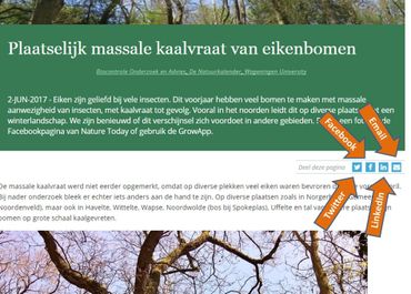 Natuurberichten zijn eenvoudig te delen via Twitter, Facebook, LinkedIn of email