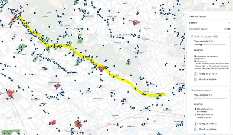 Fietspad van de Toekomst in combinatie met kaarten Buitenplaatsen, Rijksmonumenten en Stads- en dorpsgezichten