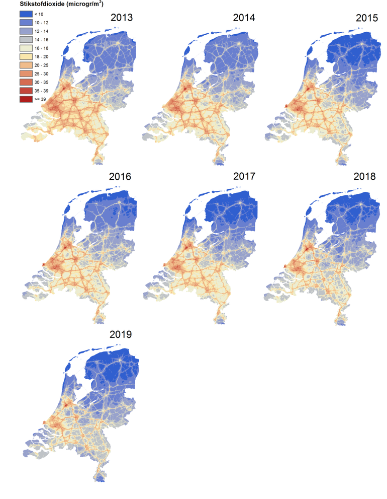 Trendfiguur stikstofdioxide (NO2) 2013-2019 