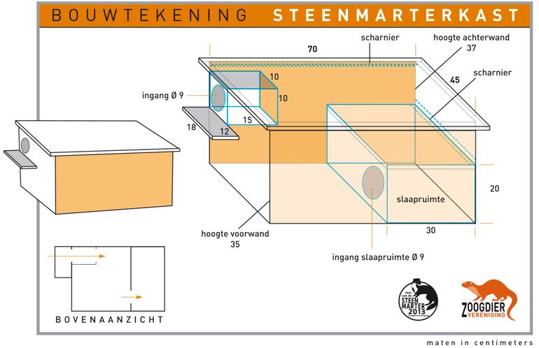 Bouwtekening van een steenmarterkast