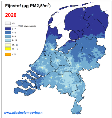 Trendfiguur jaargemiddelde fijnstofconcentratie 2013-2020