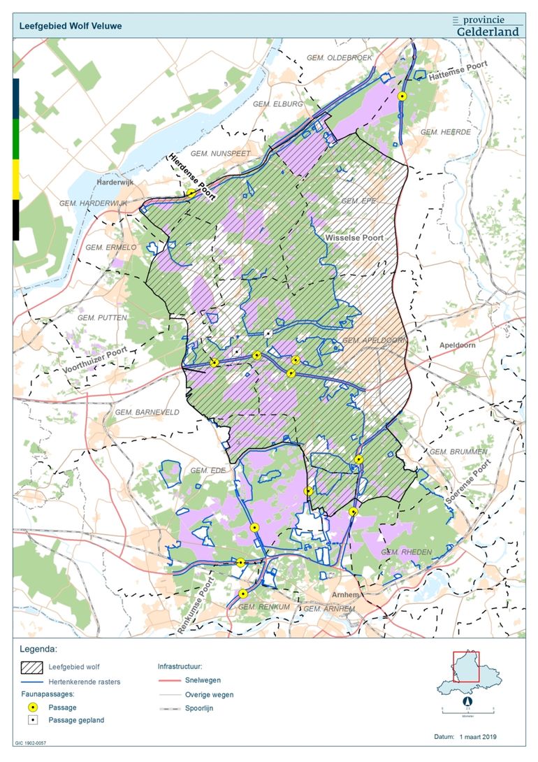 Kaart leefgebied wolf, 26 maart 2019