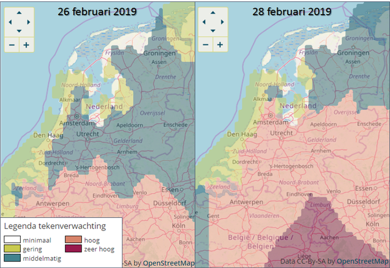 Tekenactiviteitsverwachting van Tekenradar.nl gemaakt op 25 februari 2019 