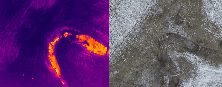 Warmtebeelden van de drone voor het opsporen van kwelstromen